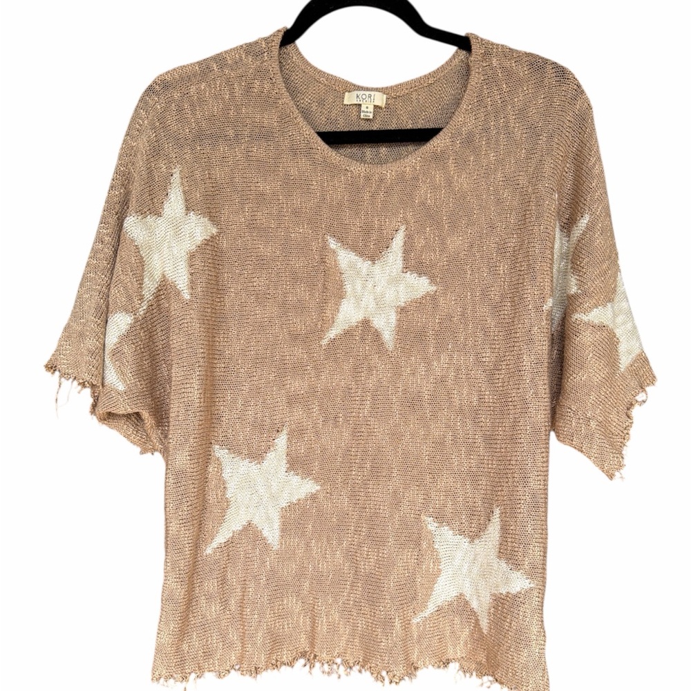 Kori Beige Star Print Short Sleeve Top